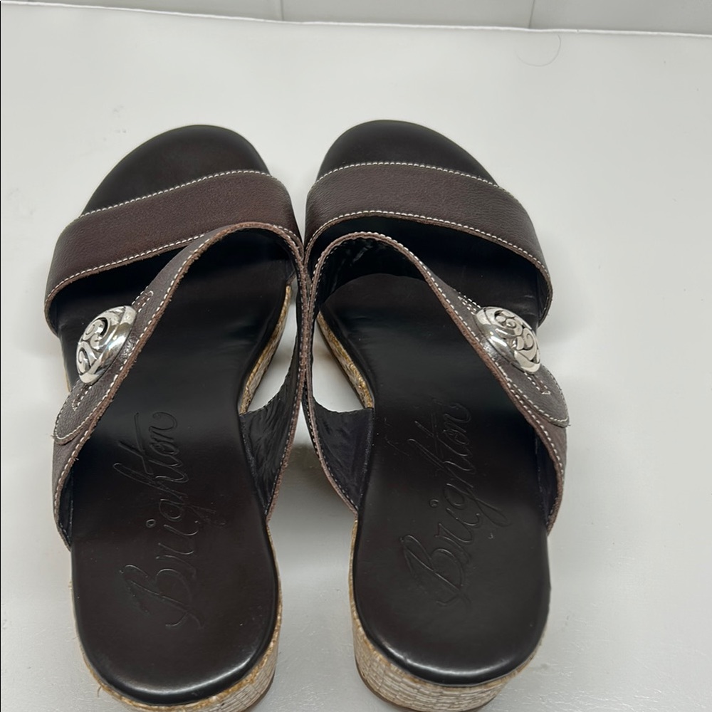 Brighton Brown Leather Wedge Sandals - Picture 4 of 12